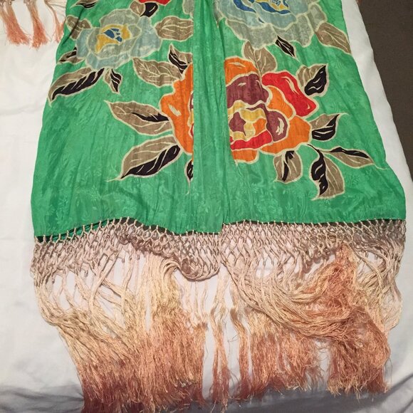 Vintage Kimono Knotted Fringed Made In Japan Floral Robe Open Front Flowers OS - Picture 5 of 7